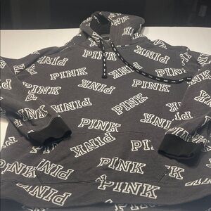 PINK Victoria's Secret Gray and White Logo Hoodie
